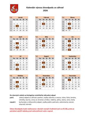 Kalendár vývozu bioodpadu 2026